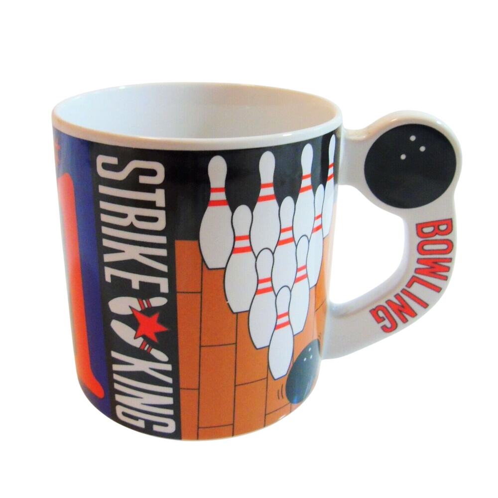Kato Kogei Bowling Ball Coffee Mug Tea Cup 12oz Bowling League Pins Vtg